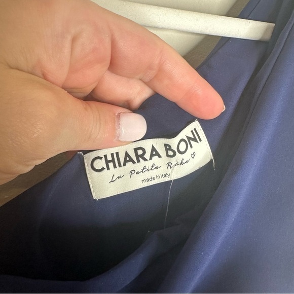 CHIARA BONI Size 12 Lianette RC One Shoulder Midi Cocktail Dress Navy - Picture 9 of 14